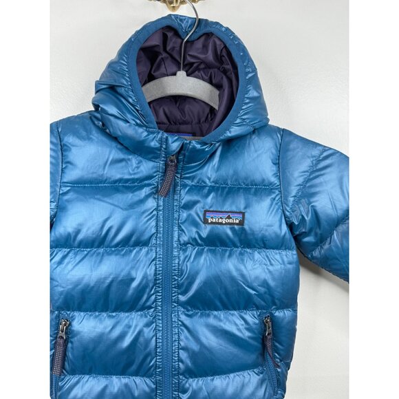 Patagonia Baby Hi-Loft Down Sweater Hoody Jacket 6-12 months Puffer Blue - Picture 3 of 5